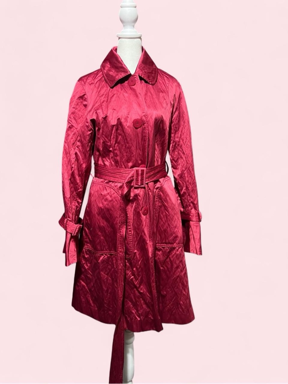 Small DKNY Cranberry Satin Trench Coat with Belt